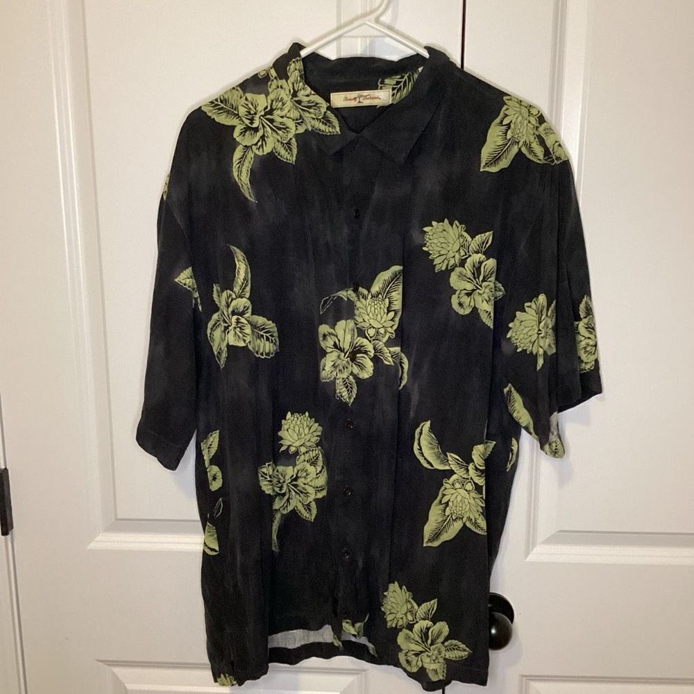 Mens Tommy Bahama‎ Silk short sleeved Hawaiian Camp Shirt Black/tan XL